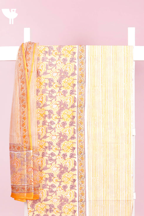 Bizzy Lizzy Dress Material With Kota Dupatta in Block Print